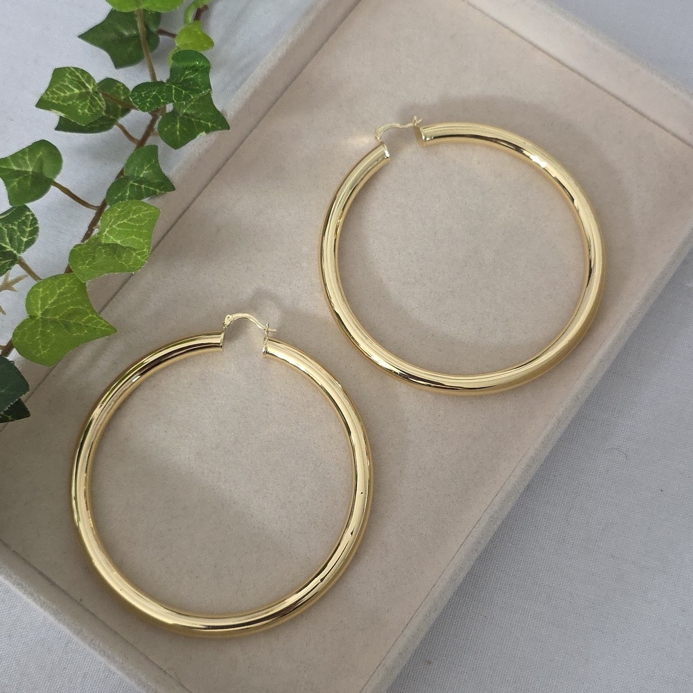 X Large Gold Filled Tube Hoop Earrings 3 1/4"